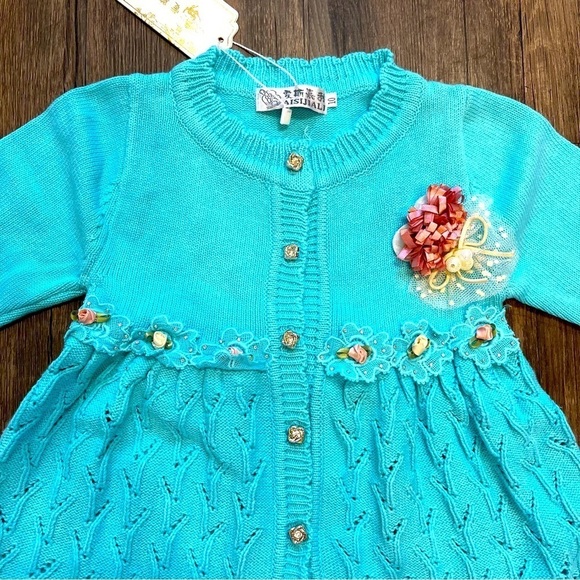 NWT Girls Knitted Buttoned Down Bow Dress Size 24 Months - Picture 5 of 11